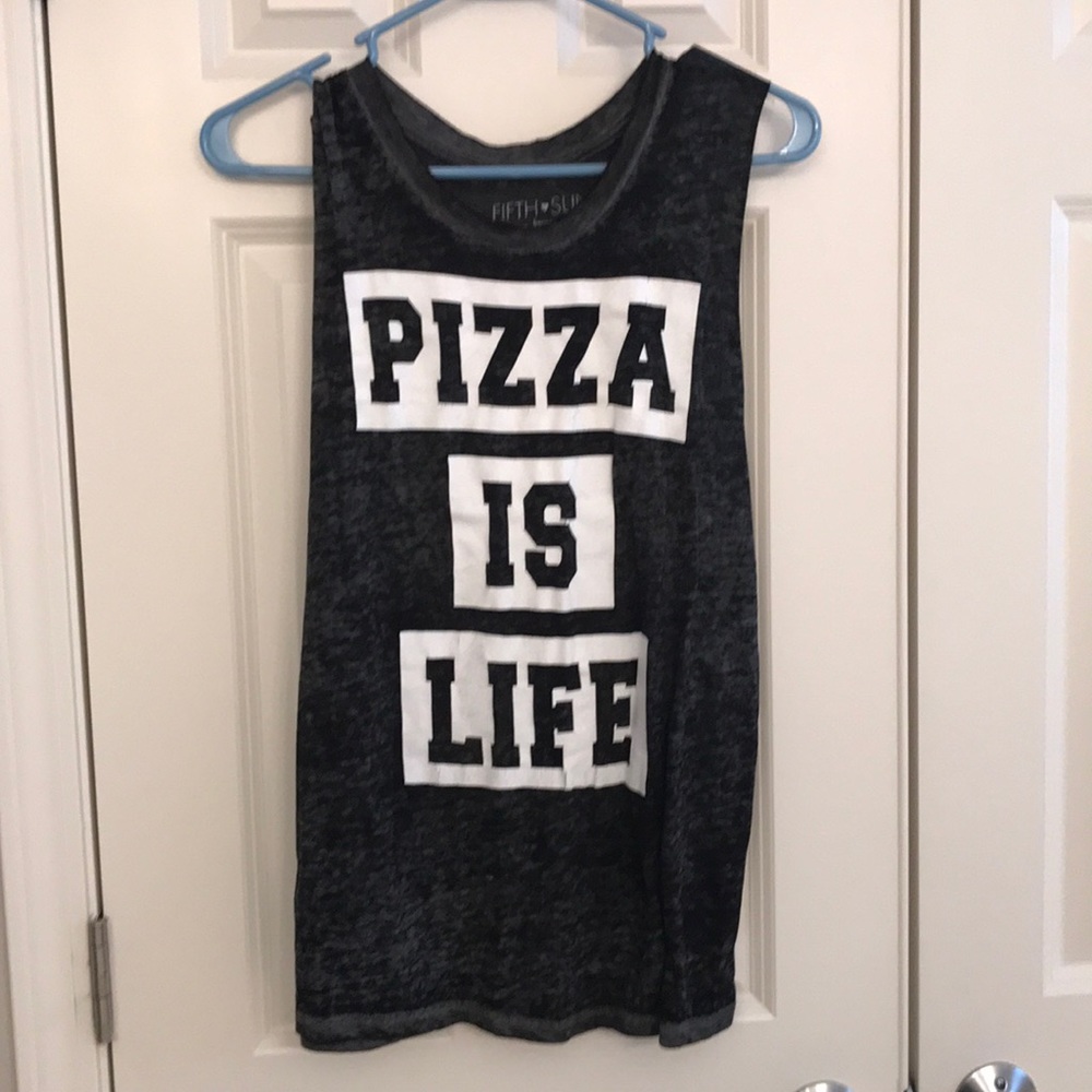 Fifth Sun Pizza is Life Women’s Faded Black Tank